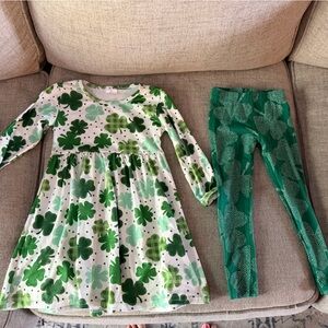 Saint Patrick’s Day Green Clover Kids Leggings and Dress Set- size 3T